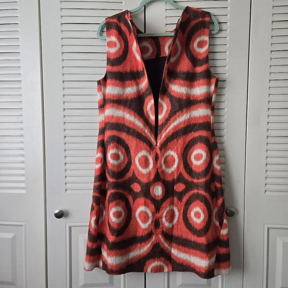 TORY BURCH Linen Shift Women Dress Coral Brown Metallic Geometric Size 12 #215 - Picture 3 of 9